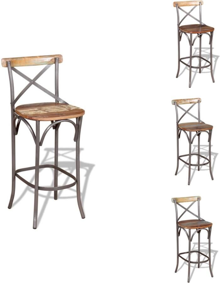 The Living Store Barkruk Antieke Stijl Massief Gerecycled Hout 45x45x110cm Barstoelen Vintage Stoelen Industriële Meubels Houten Barkrukken Recycled Furniture - Foto 2