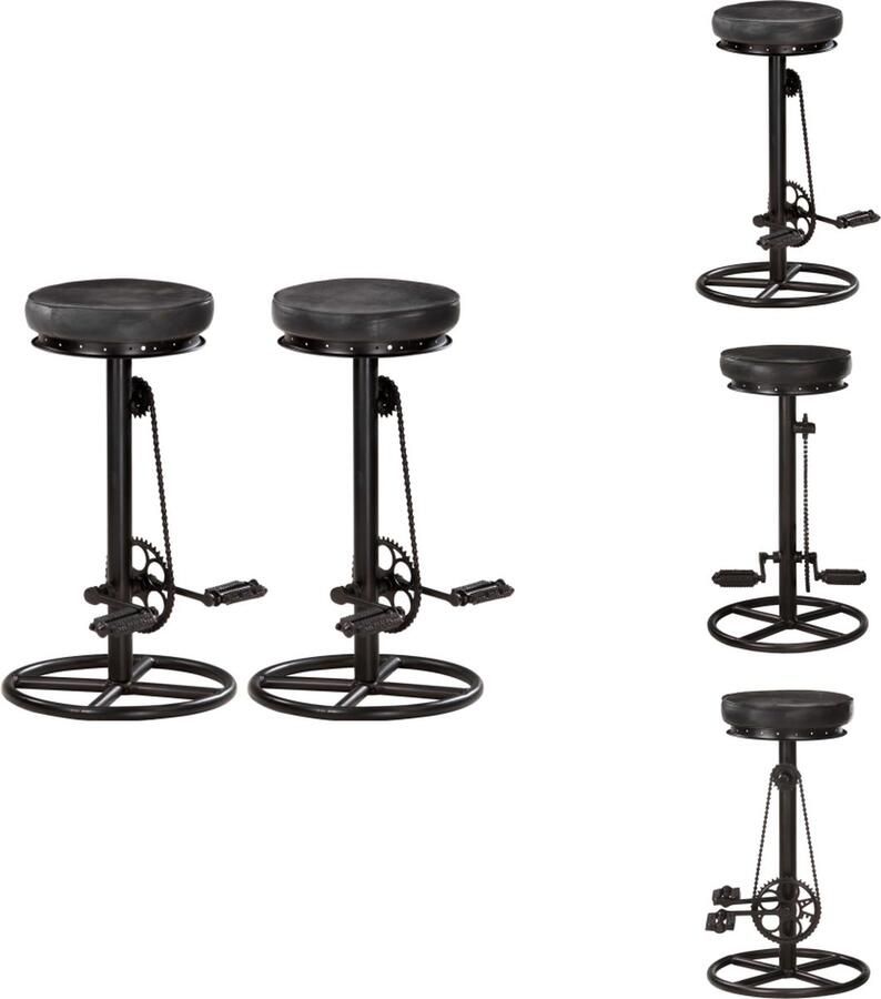 VidaXL Barkrukken Geitenleer 44x44x75 cm Met fietspedalen Zwart (Set van 2) Barkruk