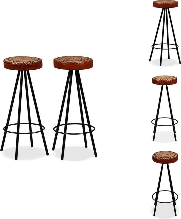 VidaXL Barkruk Industriële Uitstraling 30 x 76 cm Leer met Canvas en Staal Barkruk