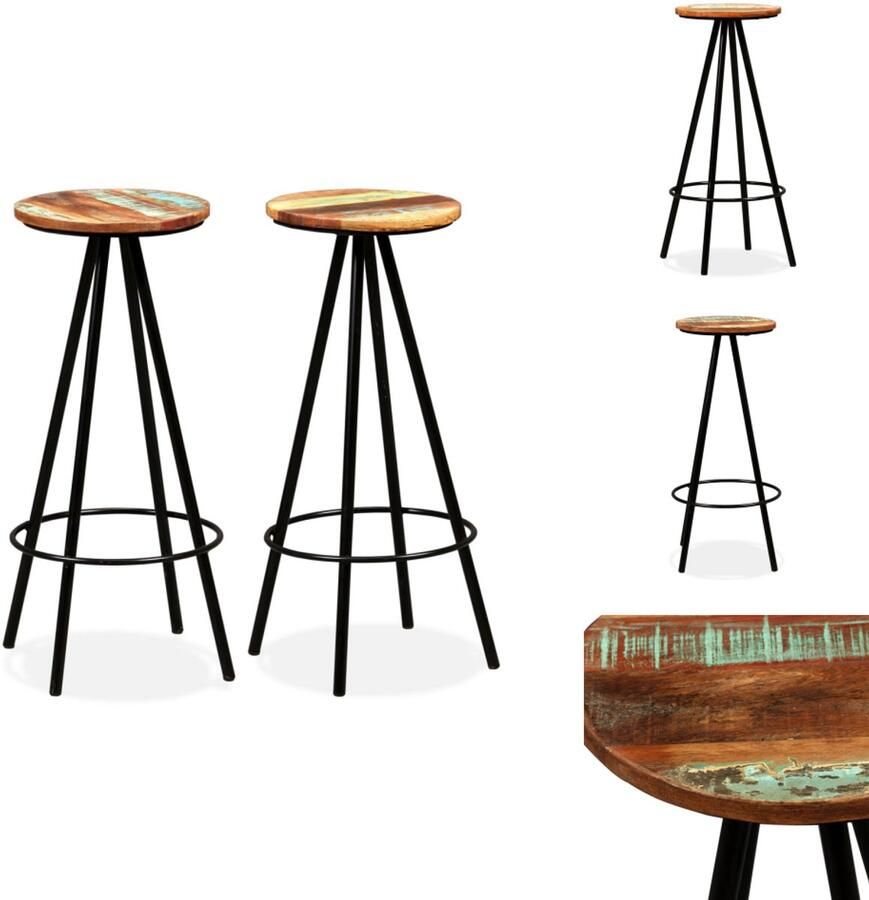 VidaXL Barkruk Barkrukken Barstoel Barstoelen Barkrukken 2 st massief gerecycled hout