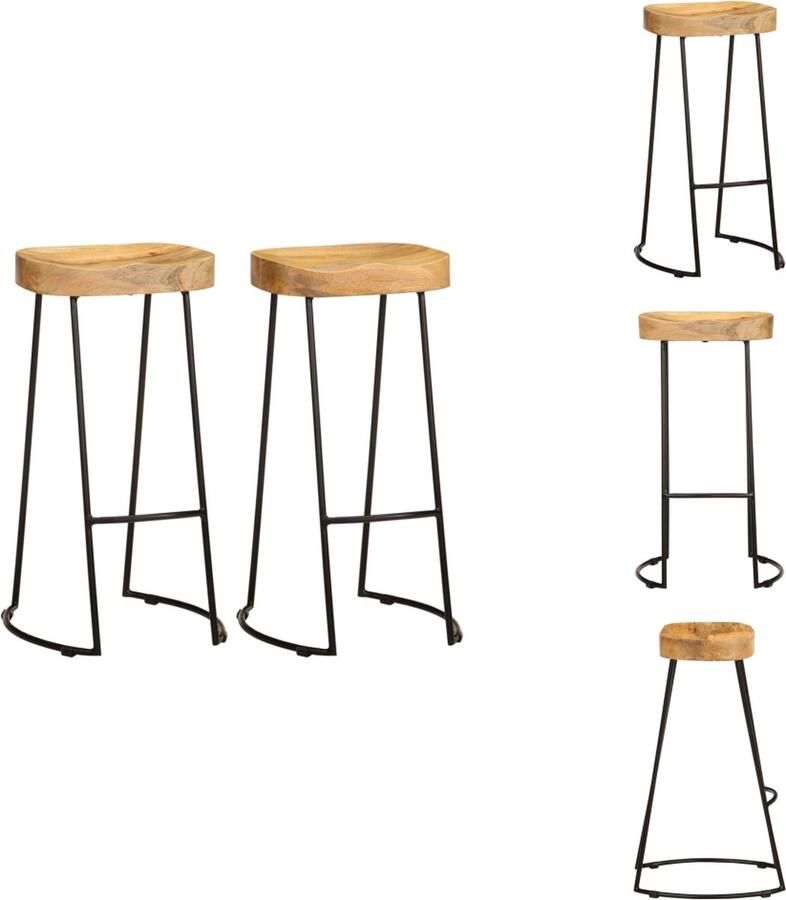 VidaXL Barkruk Barkrukken Barstoel Barstoelen Barkrukken 2 st massief mangohout - Foto 2