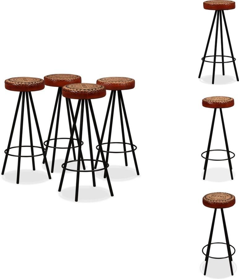 VidaXL Barkrukken Industriële uitstraling Leer en canvas 30 x 76 cm Set van 4 Barkruk