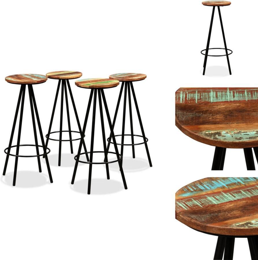 VidaXL Barkruk Barkrukken Barstoel Barstoelen Barkrukken 4 st massief gerecycled hout