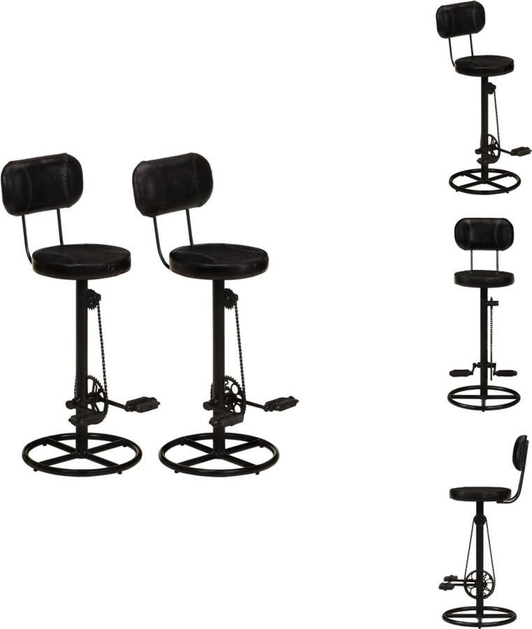 VidaXL Barkruk echt geitenleer en ijzer zwart 44 x 44 x 109 cm stoere industriële uitstraling 2 stuks Barkruk