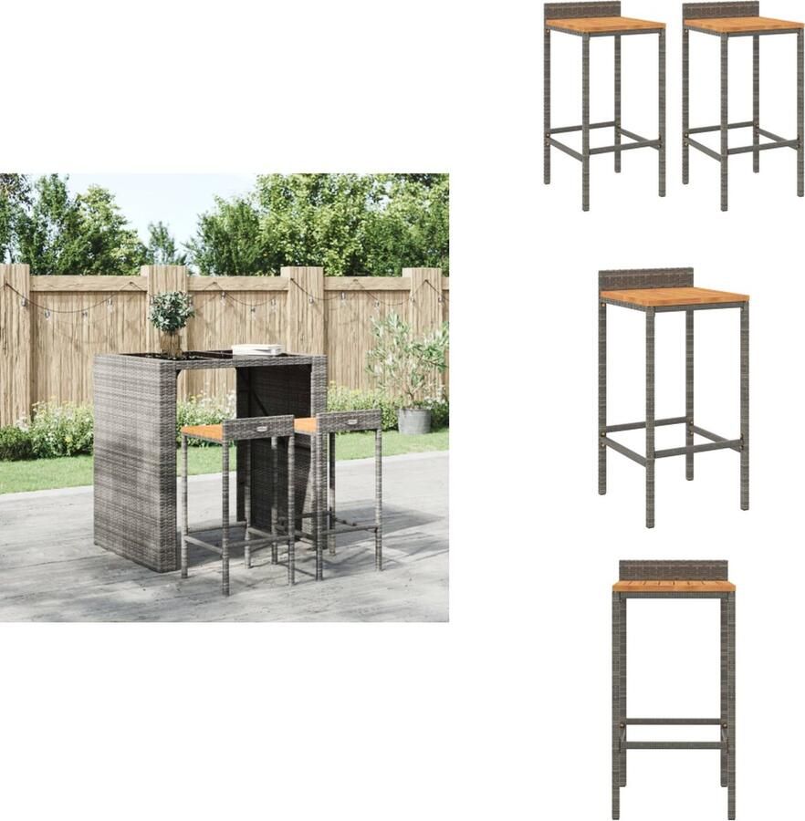 VidaXL Barkrukken Grijze PE-rattan 40x44x86 cm Weerbestendig Stabiel gepoedercoat stalen frame Comfortabele zitplaats Eenvoudig te verplaatsen Inclusief handleiding Draagvermogen 110 kg 2 stuks Barkruk