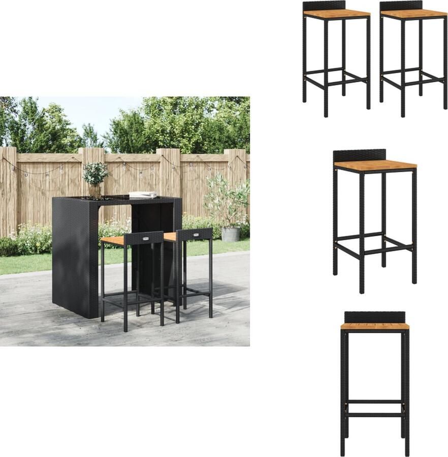 VidaXL Barkrukken PE-rattan Stalen frame Comfortabele zitplaats Verplaatsbaar Zwart 40x44x86 cm 110 kg draagvermogen Set van 2 Barkruk