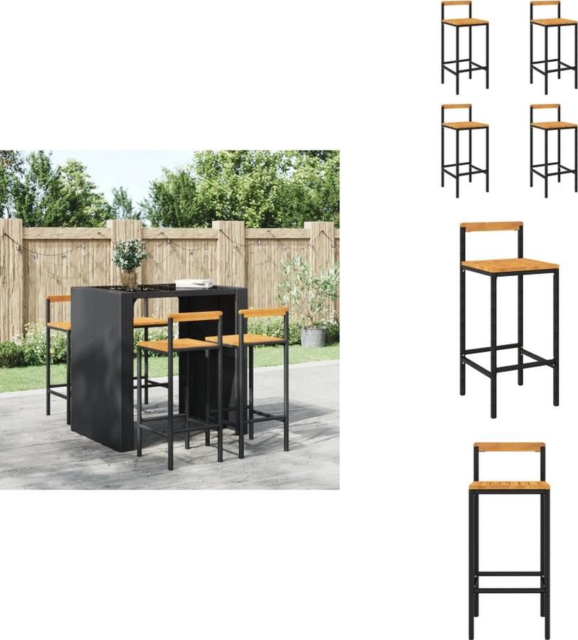 VidaXL Barkruk Barkrukken Barstoel Keukenstoel Barkrukken 4 st poly rattan en massief acaciahout zwart