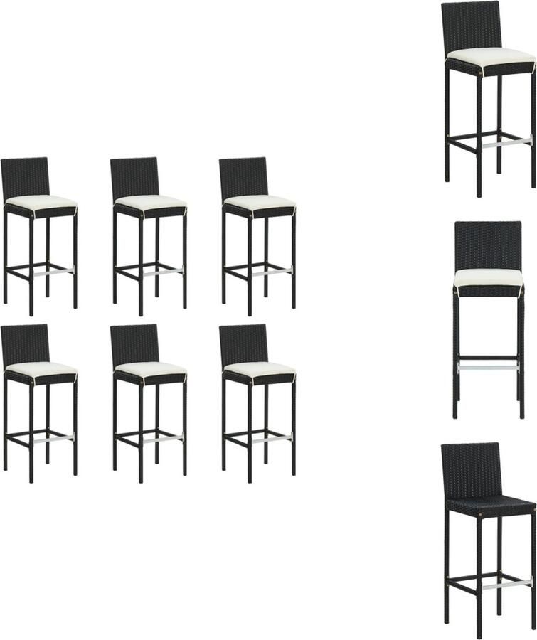 VidaXL Barkruk Barkrukken Barstoel Keukenstoel Barkrukken 6 st met kussens poly rattan zwart