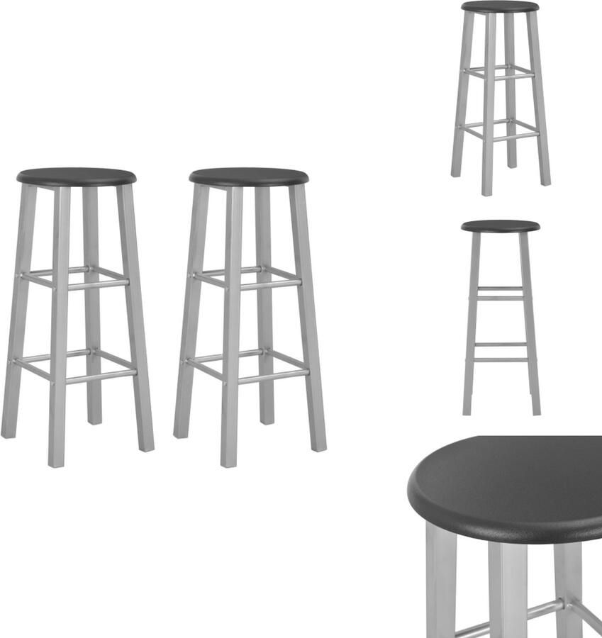 VidaXL Stalen barkrukken set van 2 30x30x70 cm ingebouwde voetensteunen zwart zilver max 110 kg Barkruk