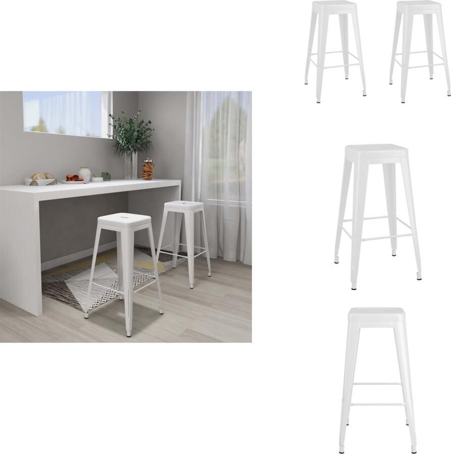 VidaXL Barkruk Barkrukken Barzitting Barzittingen Barkrukken stapelbaar 2 st metaal wit