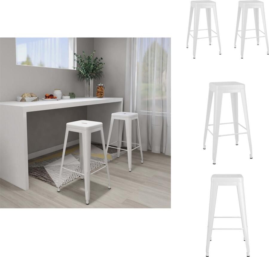 VidaXL Barkruk Barkrukken Barzitting Barzittingen Barkrukken stapelbaar 2 st metaal wit - Foto 2