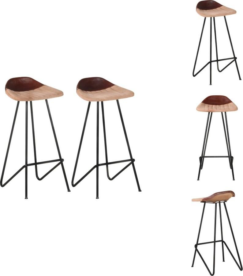 VidaXL Barkruk Barkrukken Kruk Krukken Barkrukken 2 st echt leer bruin