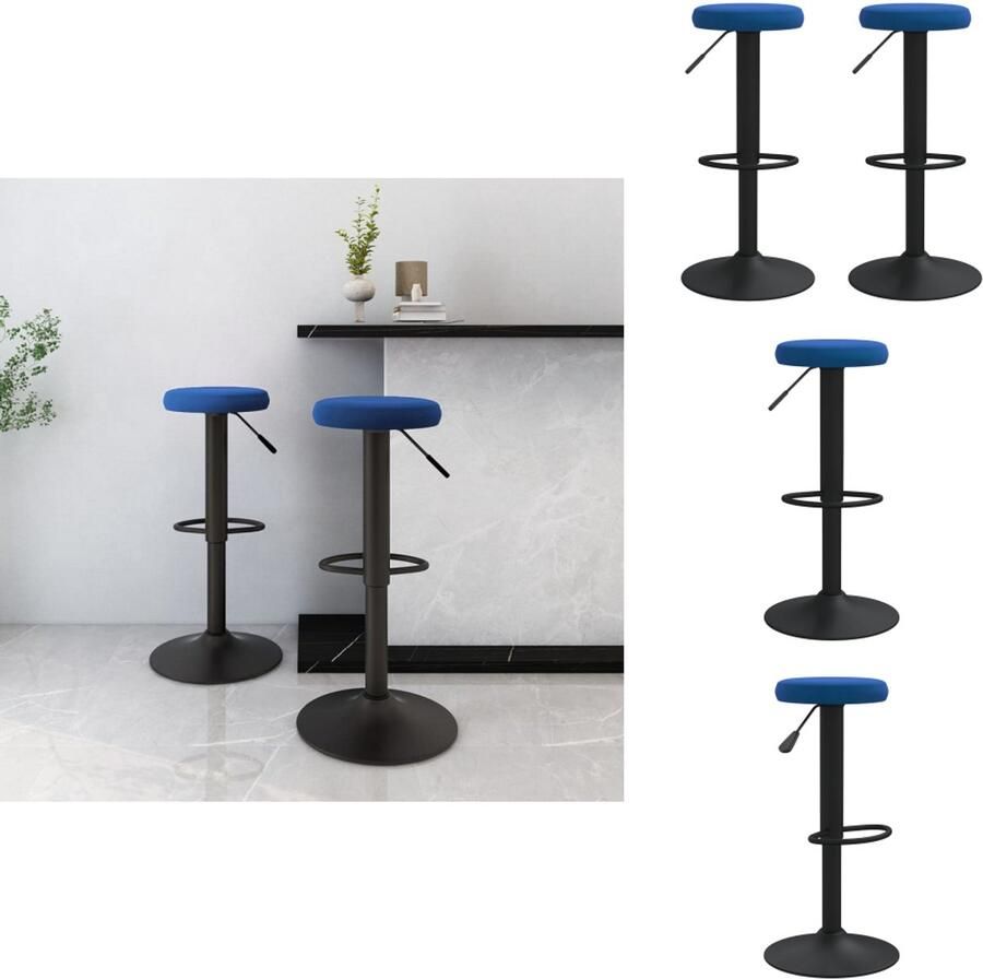 The Living Store Barkruk Set Fluweel Blauw 31 x (58-78) cm Gepoedercoat Staal Draaibaar Barstoelen Barkrukken Fluweel Stoelen Blauwe Meubels Comfortabele Stoelen - Foto 2