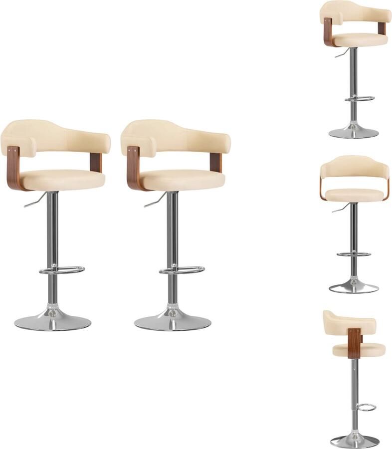 VidaXL Barkruk Barkrukken Kruk Krukken Barkrukken 2 st gebogen hout en kunstleer crèmekleurig - Foto 2