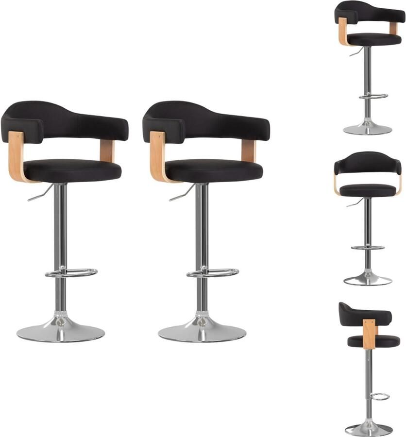 VidaXL Barkruk Barkrukken Kruk Krukken Barkrukken 2 st gebogen hout en kunstleer zwart