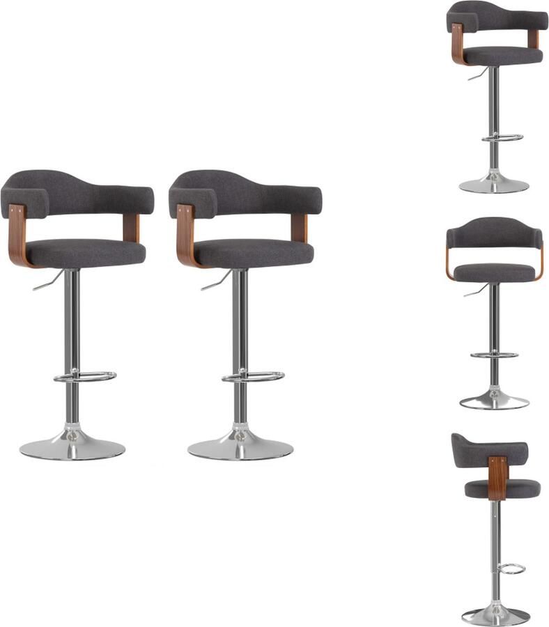 VidaXL Barkruk Barkrukken Kruk Krukken Barkrukken 2 st gebogen hout en stof donkergrijs