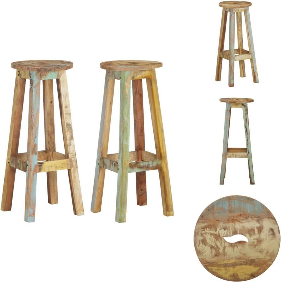 VidaXL Barkruk Barkrukken Kruk Krukken Barkrukken 2 st massief gerecycled hout