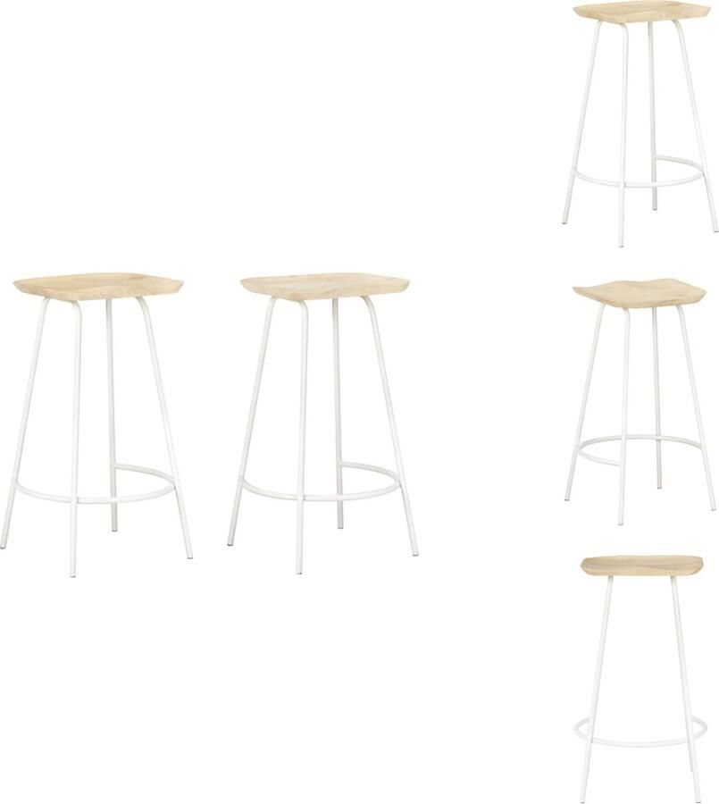 VidaXL Houten Barkrukken Massief Mangohout 38x36x74 cm Bleekafwerking Barkruk - Foto 2