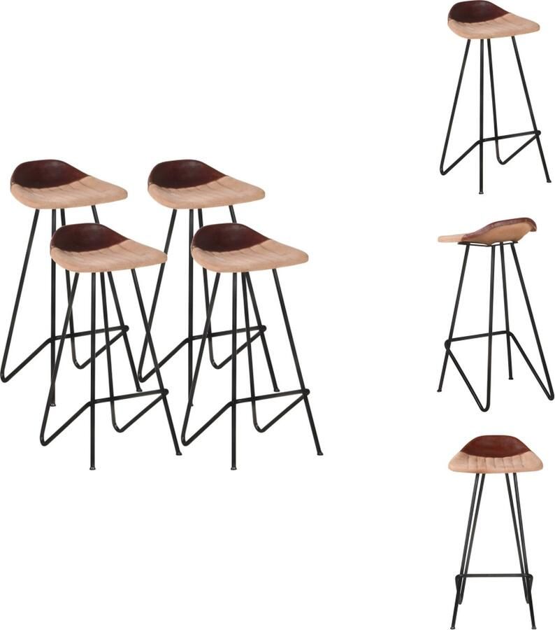 VidaXL Barkrukken Industrieel Krukken 45x39x83cm Echt geitenleer gepoedercoat ijzer Bruin Barkruk