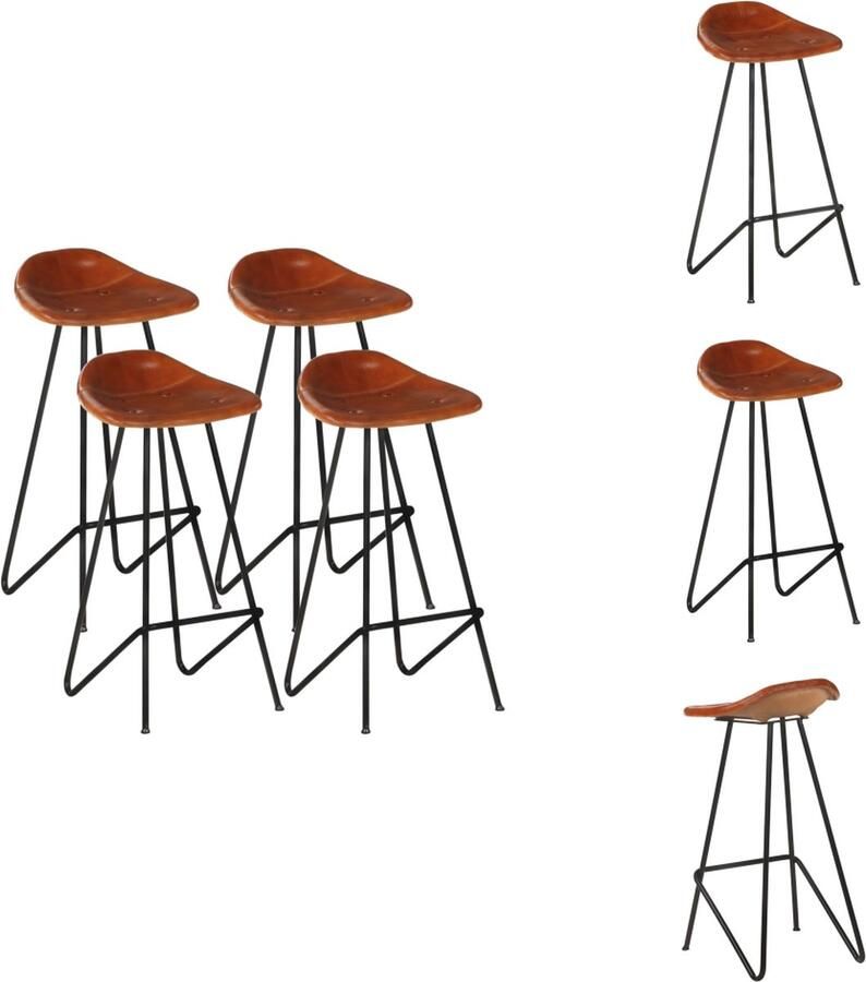 VidaXL Barkruk Barkrukken Kruk Krukken Barkrukken 4 st echt leer bruin - Foto 2