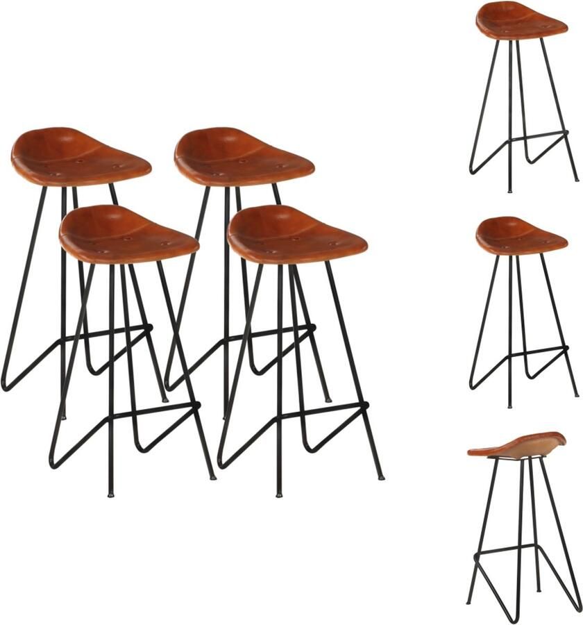 VidaXL Barkruk Barkrukken Kruk Krukken Barkrukken 4 st echt leer bruin