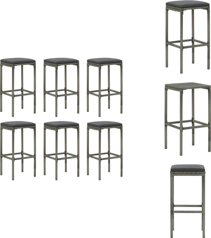 VidaXL Barkruk Set van 6 Grijs 38 x 38 x 76 cm PE-rattan en staal Polyester kussen Montage vereist Barkruk - Foto 2