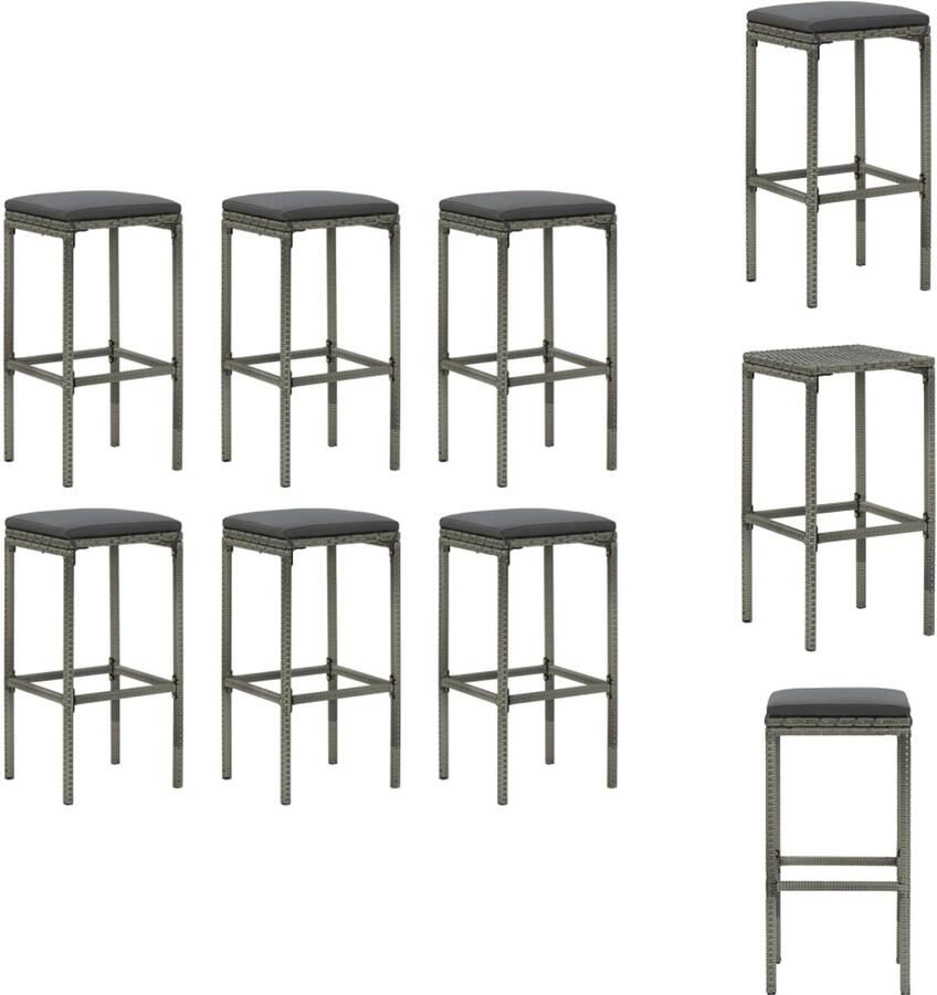 VidaXL Barkruk Set van 6 Grijs 38 x 38 x 76 cm PE-rattan en staal Polyester kussen Montage vereist Barkruk
