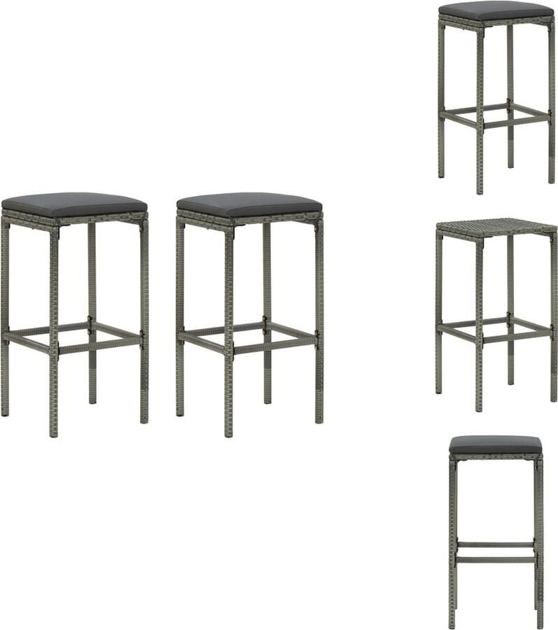 VidaXL Barkruk Barkrukken Kruk Krukken Barkrukken met kussens 2 st poly rattan grijs