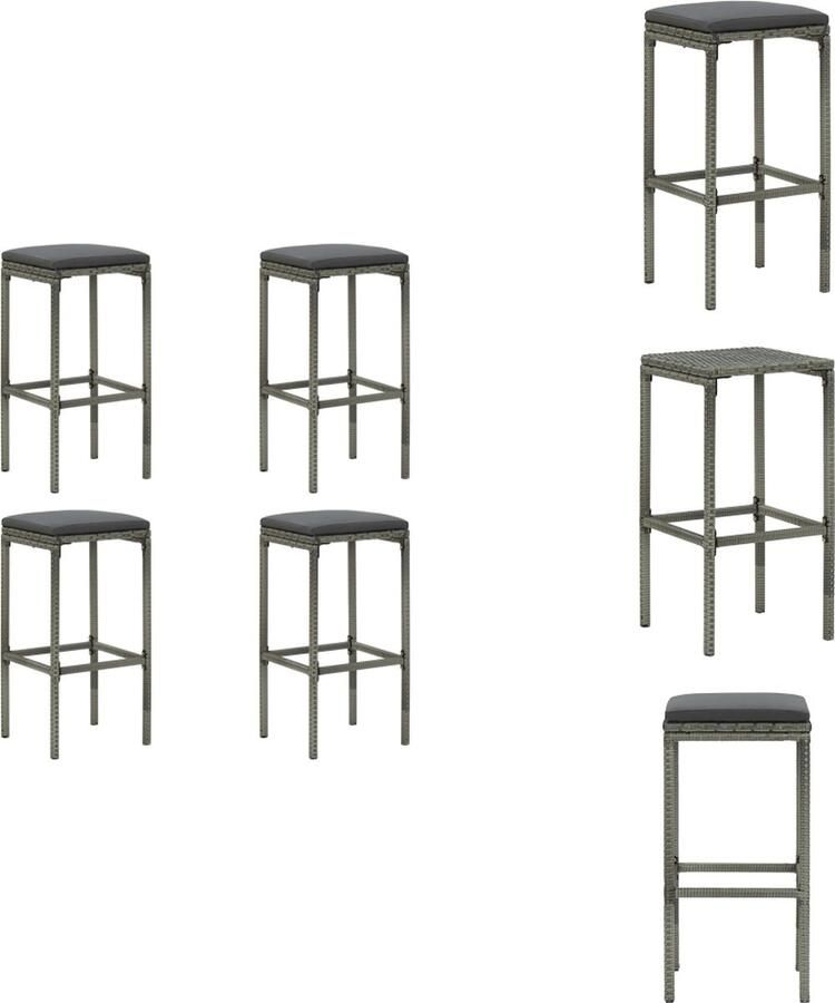 VidaXL Barkrukken Set van 4 Grijs Antraciet kussen PE-rattan en staal 38x38x76 cm Montage vereist Barkruk