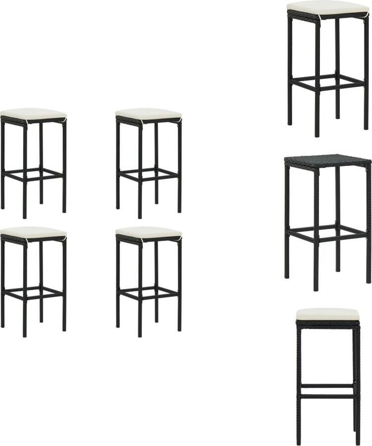 VidaXL Barkruk Barkrukken Kruk Krukken Barkrukken met kussens 4 st poly rattan zwart