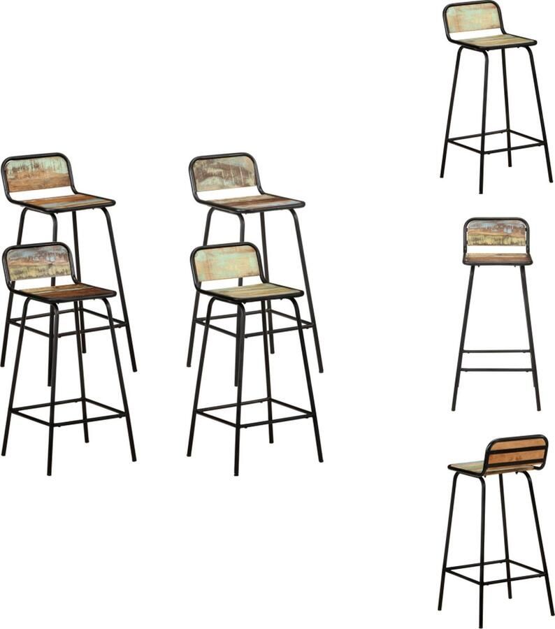 VidaXL Barkruk Barkrukken Kruk Krukken Barstoelen 4 st massief gerecycled hout - Foto 2