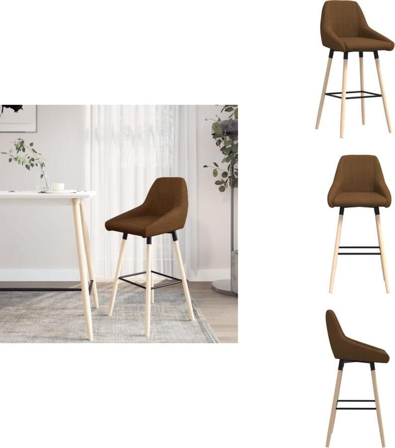 VidaXL Barkrukken bruin stof 48 x 54 x 99 cm beukenhouten poten Barkruk