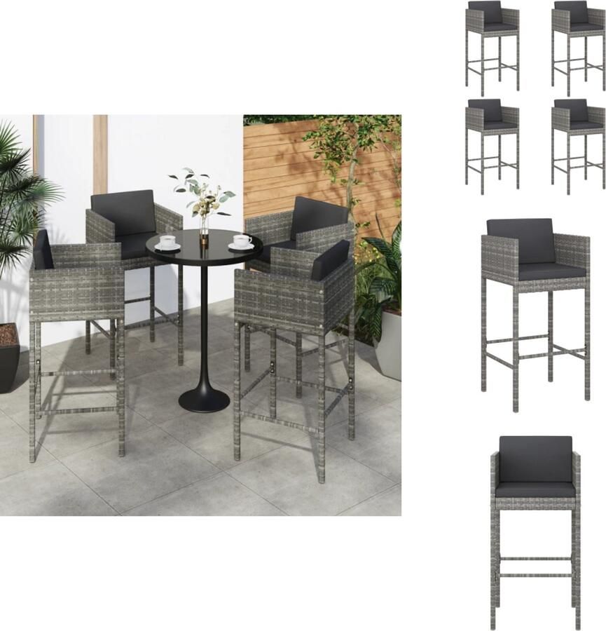 VidaXL Barkruk Barkrukken Stoel Barstoel Barkrukken 4 st met kussens poly rattan grijs