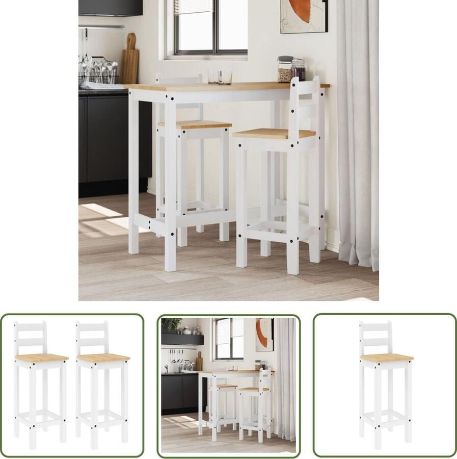 The Living Store Rustiek Grenen Barstoelen 37 x 38.5 x 107 cm Wit Barstoelen Barkrukken Grenenhouten Meubels Witte Meubels Moderne Barstoelen - Foto 2