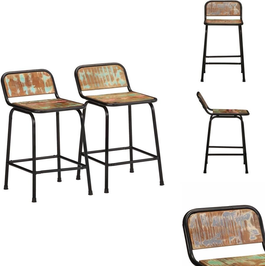 VidaXL Barkruk Barkrukken Stoel Ontbijt Barkruk Barkrukken 2 st 46x35 5x70 cm massief gerecycled hout