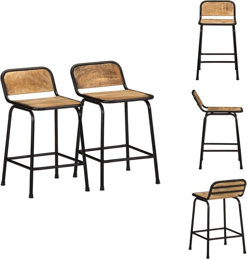 VidaXL Barkruk Barkrukken Stoel Ontbijt Barkruk Barkrukken 2 st 46x35 5x70 cm massief hout ruw mangohout