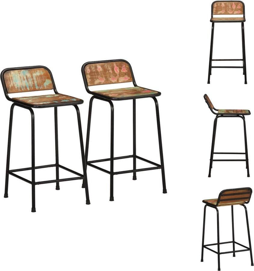 VidaXL Barkruk Barkrukken Stoel Ontbijt Barkruk Barkrukken 2 st 46x35 5x80 cm massief gerecycled hout