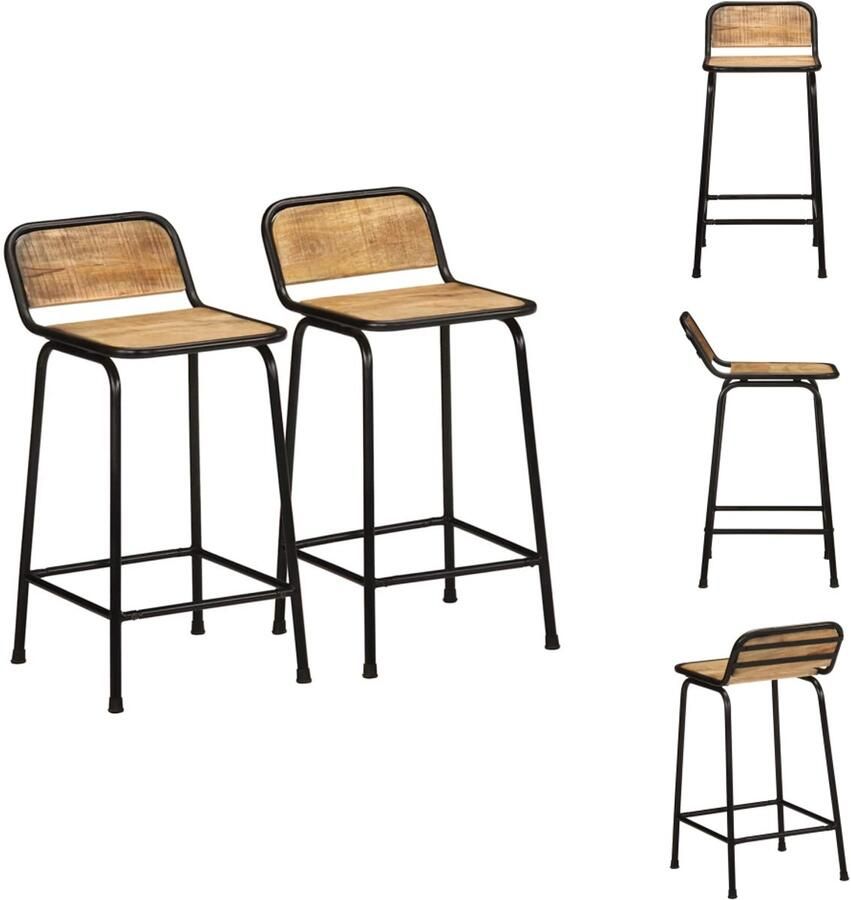 VidaXL Barkruk Barkrukken Stoel Ontbijt Barkruk Barkrukken 2 st 46x35 5x80 cm massief hout ruw mango