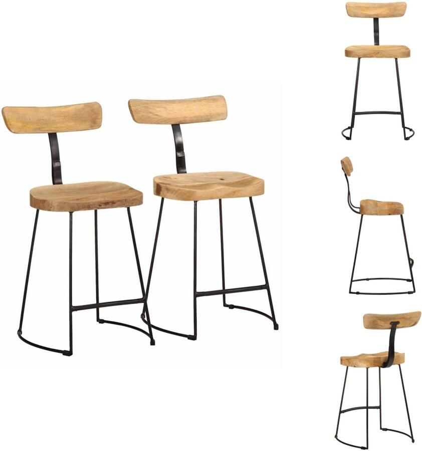 VidaXL Barkruk Barkrukken Stoel Ontbijt Barkruk Barkrukken 2 st 49x43x79 cm massief mangohout