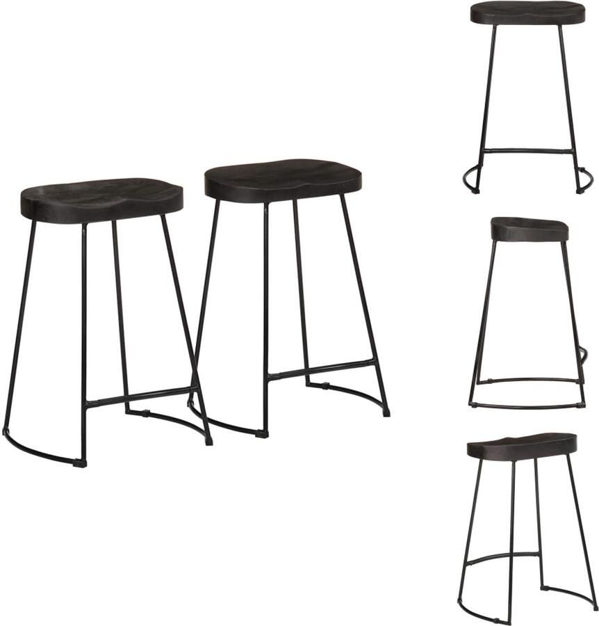 VidaXL Barkruk Barkrukken Stoel Ontbijt Barkruk Barkrukken 2 st zwart 45x40x62 cm massief mangohout