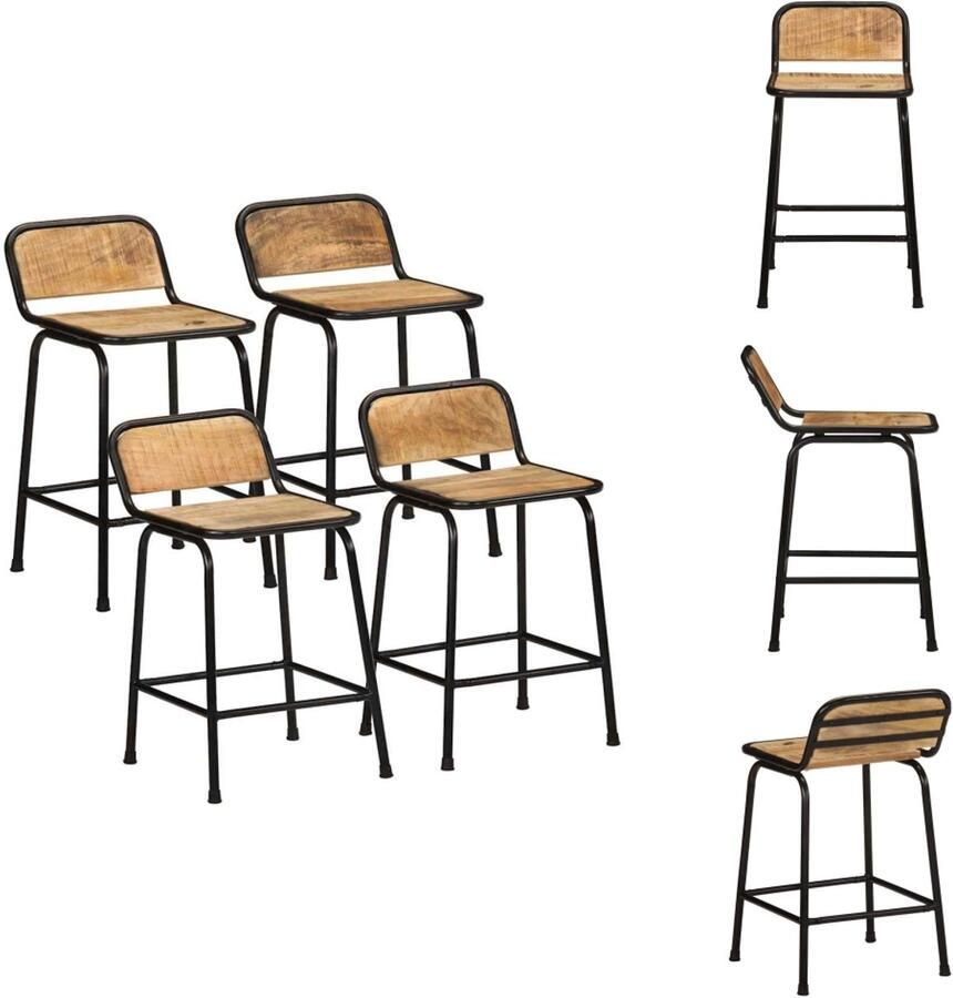 VidaXL Barkruk Barkrukken Stoel Ontbijt Barkruk Barkrukken 4 st 46x35 5x70 cm massief hout ruw mangohout