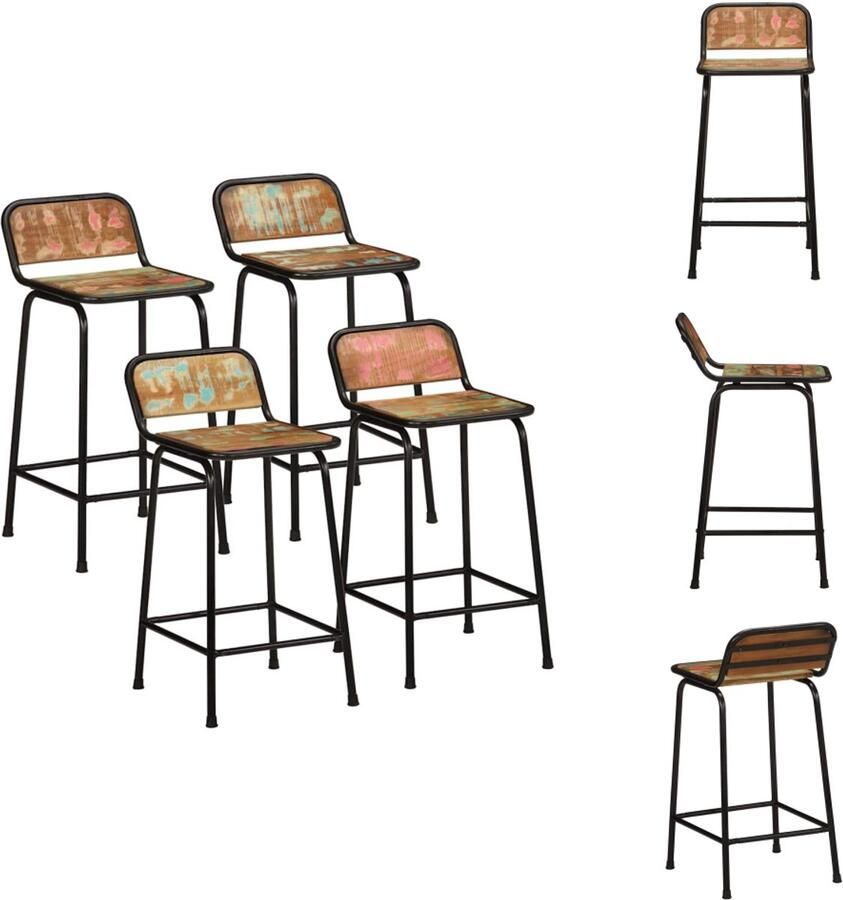 VidaXL Barkruk Barkrukken Stoel Ontbijt Barkruk Barkrukken 4 st 46x35 5x80 cm massief gerecycled hout