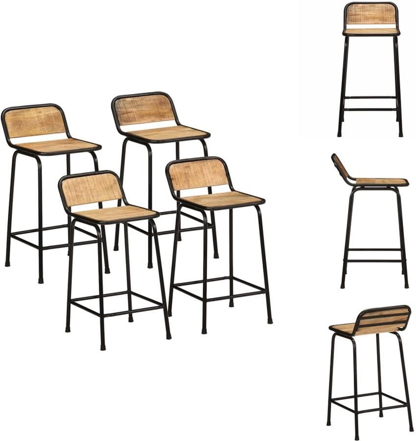 VidaXL Barkruk Barkrukken Stoel Ontbijt Barkruk Barkrukken 4 st 46x35 5x80 cm massief hout ruw mangohout