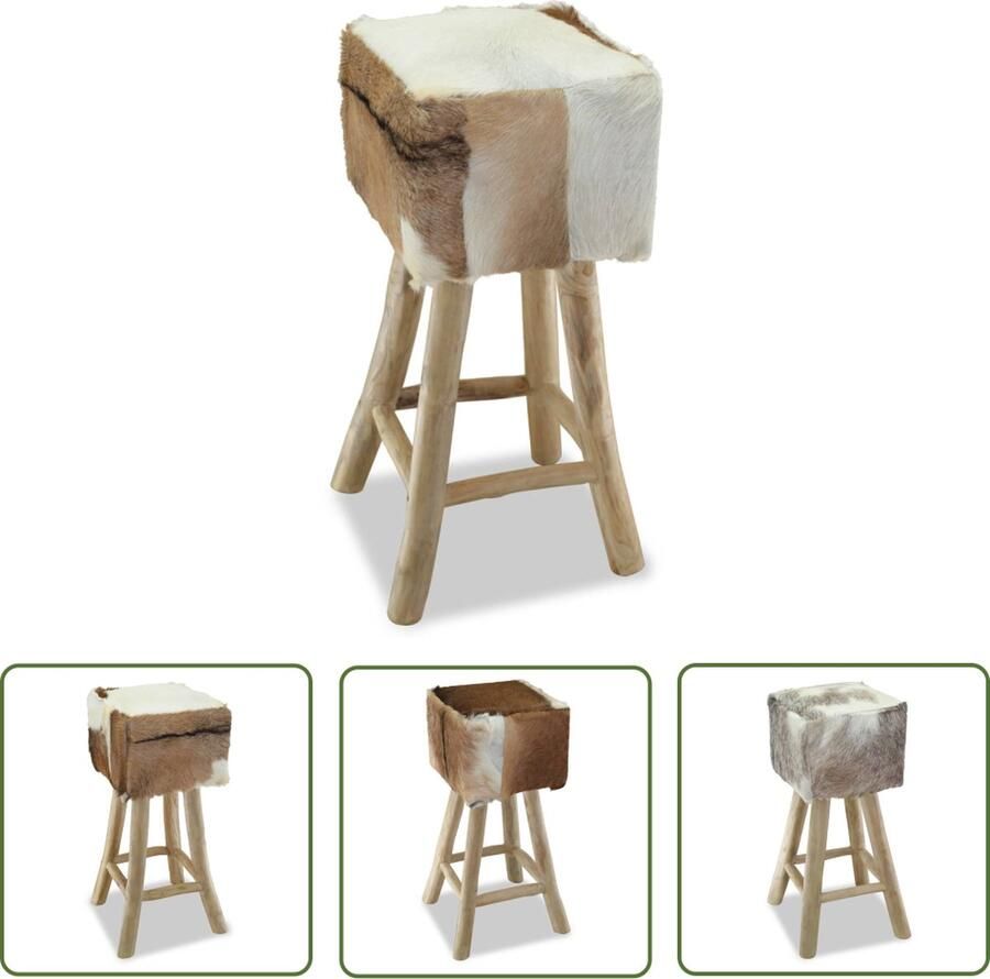 The Living Store Barkruk Geitenleer 35x35x76 cm Koeienleer patroon Barstoel Barkruk Houten Stoel Lederen Stoel Vintage Stoel - Foto 2