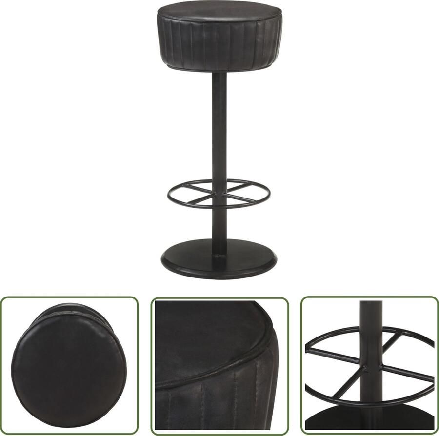 The Living Store Barkruk Echt Leer Zwart 37 x 76 cm Voetensteun Barstoel Barkruk Lederen Barkruk Eetkamerstoel Keukenstoel - Foto 2
