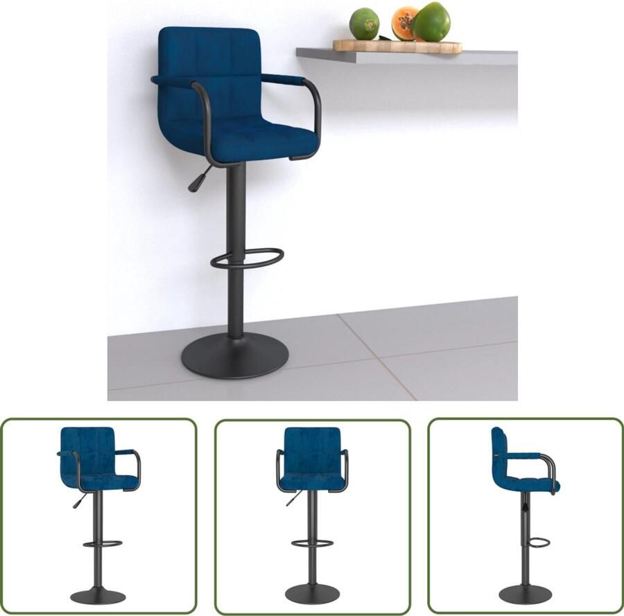 VidaXL Barkruk Barstoel Barkruk fluweel blauw Fluweel Stoel Blauwe Barkruk Gasveer Mechanisme