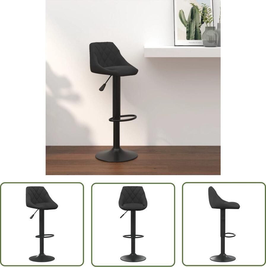 The Living Store Barkruk Fluweel Zwart 46 x 44 x (82-103) cm Gasveer 360 graden draaibaar Barstoel Barkruk Zwarte Stoel Velvet Bank Design Stoel - Foto 2