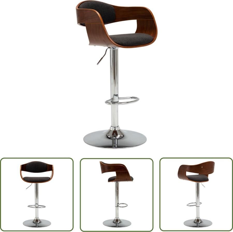 The Living Store Barstoel Grijs en bruin 49.5 x 50.5 x (87 108) cm Met gasveermechanisme Draagvermogen 110 kg Katoen- 90% Polyester- 10% Barstoel Barkruk Eetkamerstoel Lounge Stoel Moderne Stoel - Foto 2