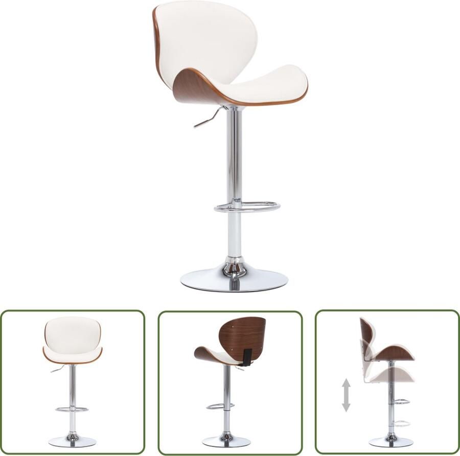 The Living Store Barstoel Zwart Kunstleren Zitting Verstelbaar 50 x 51 x (95-116) cm Barstoel Barkruk Keukenstoel Eetkamerstoel Witte Barstoel - Foto 2