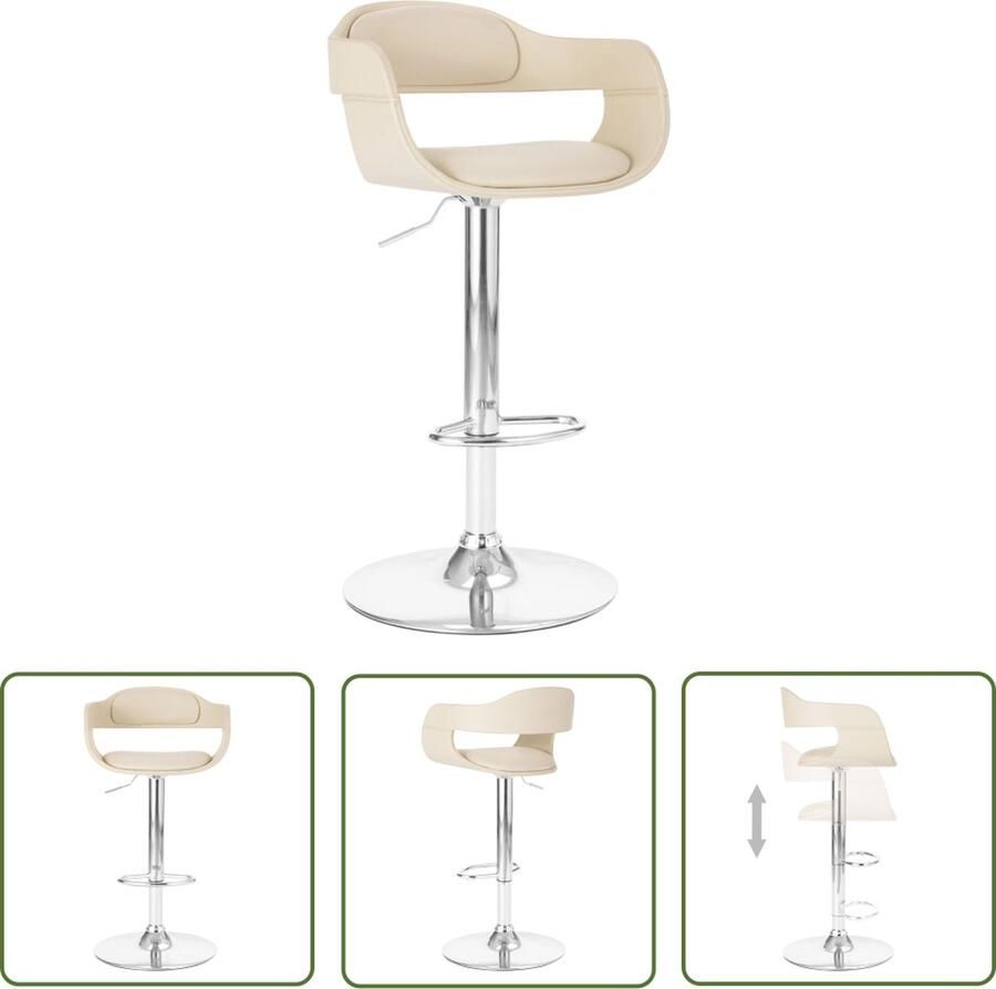 The Living Store Barstoel Elegance Wit Kunstleer 49.5 x 47.5 x (84.5 105.5) cm In hoogte verstelbaar Montage vereist Barstoel Barkruk Keukenstoel Eetkamerstoel Witte Stoel - Foto 2
